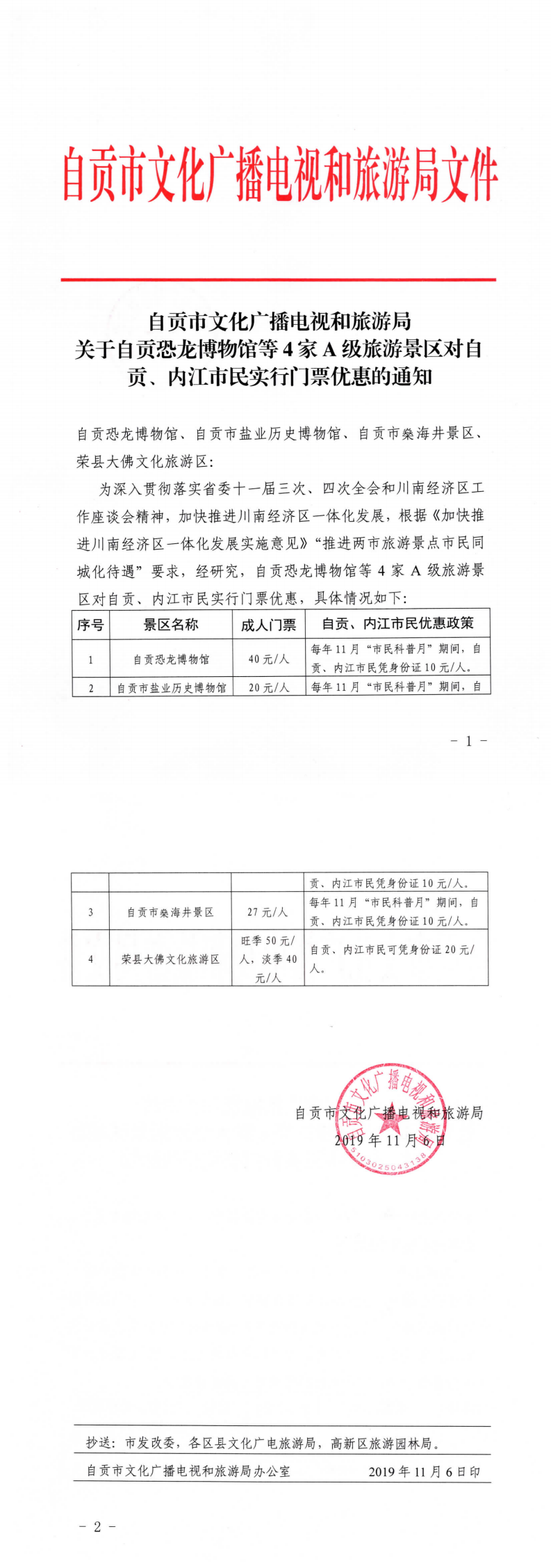 自贡市文化广播电视和旅游局关于自贡恐龙博物馆等4家A级旅游景区对自贡、内江市民实行门票优惠的通知_0.png